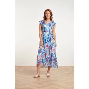 Smashed Lemon 24407 blauw en roze chiffon zomerjurk met azteekse print