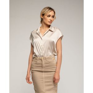 Blouse - Satijnen - Korte Mouwen - V-hals en Revers
