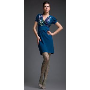 Print Detail - Faux Wrap Jurk - Petroleumblauw