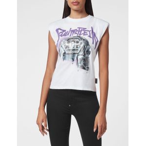 Philipp Plein - Tanktop - Wit - Dames - Katoen - Gevulde Schouders met Doodskop