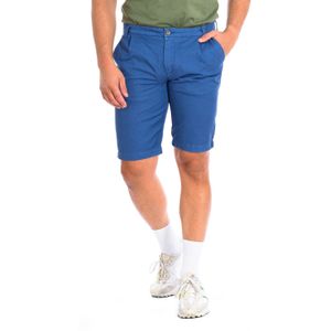 Korte Broek - Blauw - Linnen en Katoen - Met Zakken en Riemlussen