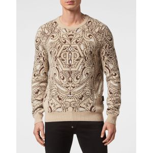 Philipp Plein - Cashmere & Silk Pullover - Beige - Ronde Hals - Paisley Jacquard