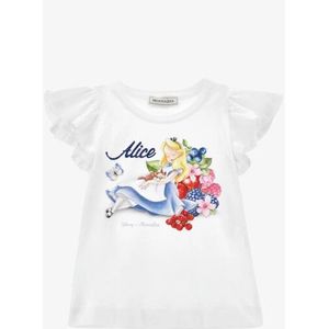 Monnalisa - T-shirt - Bianco - Katoen - Alice in Wonderland Print