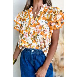Bloemdruk Blouse met Gerafelde Mouwen