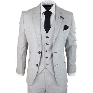 Heren - 3-delig - Lichtgrijs - Geruit - Tweed Pak