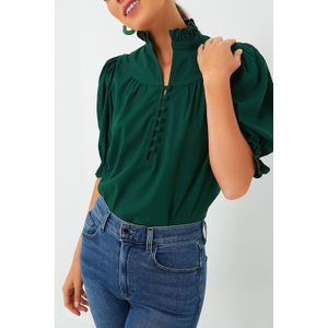 Hoge Hals Bloes met Pofmouwen