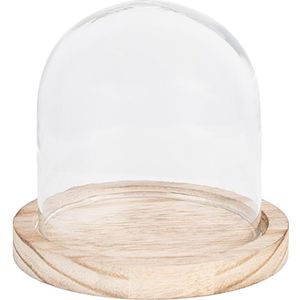 Clayre & Eef Stolp Ø 13x11 cm Bruin Hout Glas Rond Glazen Stolp