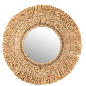 J-Line spiegel hangend rond riet raffia 61.5x61.5x2.5cm