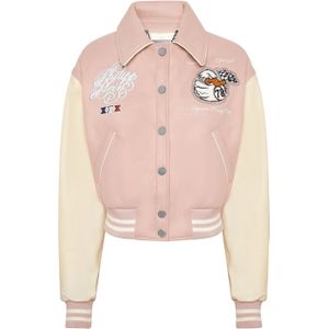 Philipp Plein - Bomber Jacket College PP Duck - Roze - Dames - Wol en Leer