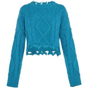 Mymo - Gebreide Trui - Turkoois - Dames - Cropped Silhouet