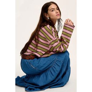 Gestreepte Lange Mouw Crew Neck Top