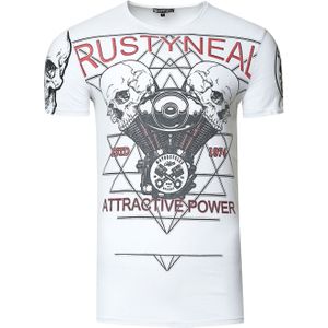 Rusty Neal - T-shirt - Licht Gewassen - Met Schedelprint