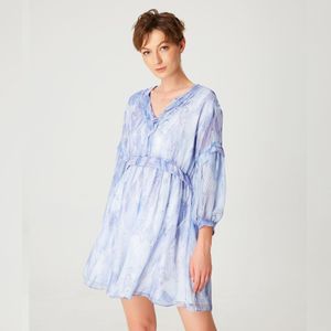 Korte trapeze chiffon jurk met abstracte print