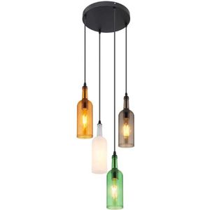 Globo 4-lichts hanglamp fles optiek | metaal / glas | 38 x 38 x 118 cm | woonkamer | restaurant sfeer