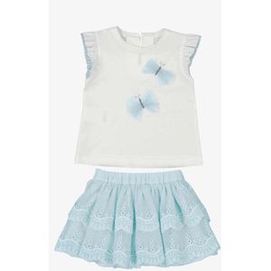 Mayoral - Set - Strokenrok - Sky - Tulle - Shirt met Roze Mouwen