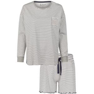 By Louise - Dames Pyjama Lounge Set - Gestreept - Korte Pyjamabroek en T-shirt met Lange Mouwen
