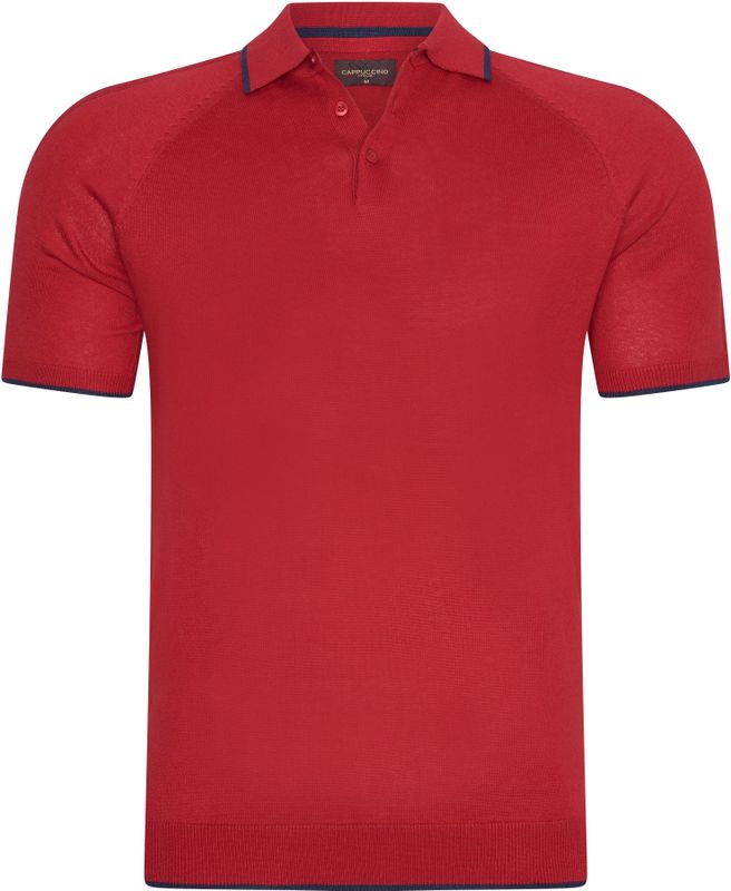 Cappuccino Italia - Heren Polo SS Tipped Tricot Polo - Rood - Maat L