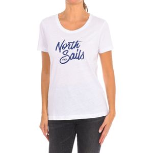 North Sails - T-shirt - Wit - Katoen - Korte Mouwen met Geribbelde Halslijn