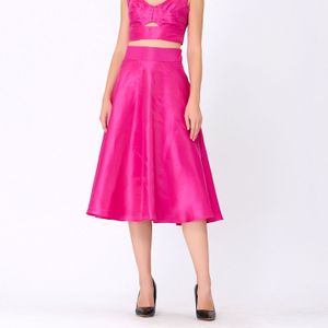 Wijd uitlopende Taffeta Rok - A-lijn - 77 cm - Met Brede Riem