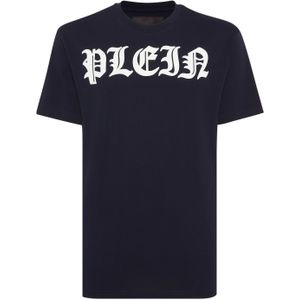 Philipp Plein - T-shirt - Blauw - Ronde Hals - Gothic - Katoen