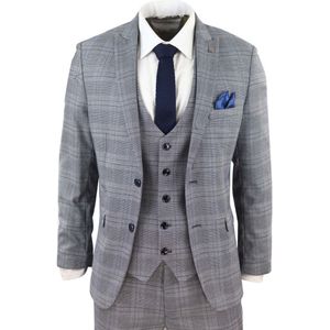 Heren - 3-delig - Grijs - Birdseye Geruit - Klassiek Pak