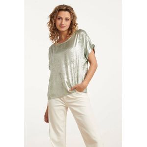 Smashed Lemon - 25112 - Lichtgroene Metallic Top - Korte Mouwen