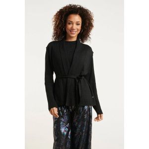 Smashed Lemon - Geribde Mouwloze Cardigan - Zwart - Met Lurex