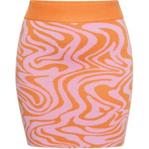 Mymo - Rock - Roze Oranje - Dames - Gebreide Minirok met Hoge Taille