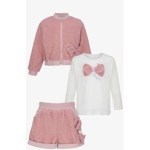 Daga - Driedelige Set - Fluffy Chic - Meisjes - Bomber Vest met Longsleeve en Korte Short