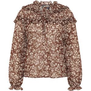 Dreimaster Blouse met ruches bridgeport Dames Donkerbruin wit