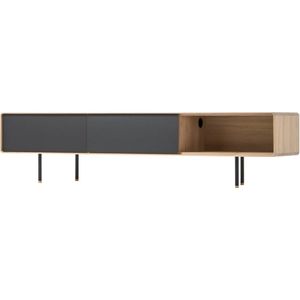 Gazzda Fina lowboard houten tv meubel linoleum nero whitewash 200 x 45 cm