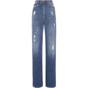 Philipp Plein - Palace Fit - Jeans - Blauw - Stonewashed met Geplaatste Slijtage