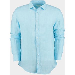 Bos Bright Blue Casual hemd lange mouw 100% linnen mob118 uni/16 azul
