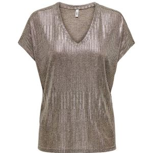 ONLY - ONLMIRINDA - Dames Top - Humus Melange - V-Hals - Korte Mouwen