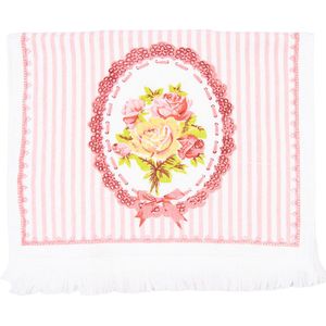 Clayre & Eef Gastendoekje 40x66 cm Wit Roze Katoen Rechthoek Rozen Toilet handdoek