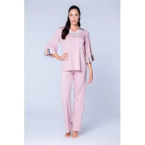 Pepita - Semia - Lange Pyjama - Roze - Viscose met Inzetstukken van Raschelstof