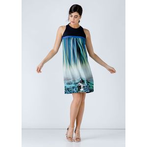 A-lijn Jurk - Marineblauw - Mouwloos - Ronde Halslijn - Print