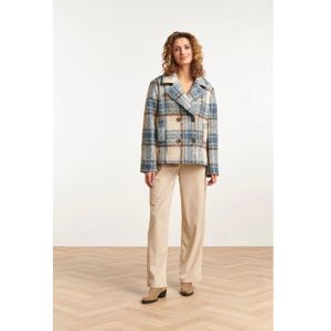 Smashed Lemon - 23637 - Damesjas - Zand en Lichtblauw - Kort met Licht Geruit Print