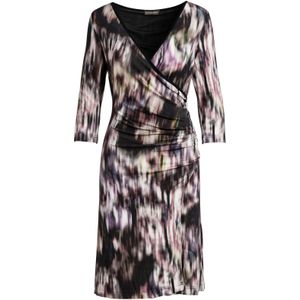 Imitatiewikkeljurk - Zwart - Bedrukte Jersey - Driekwartmouwen