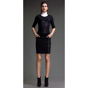 Rekbare Jersey Top - Imitatieleren Detail - Tops