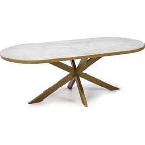 Stalux Plat ovale eettafel 'noud' 180 x 100, kleur goud / wit marmer