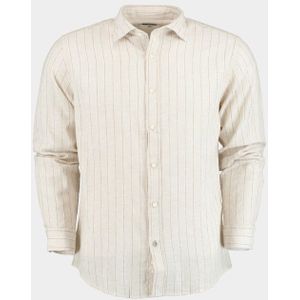 Bos Bright Blue Casual hemd lange mouw linnen shirt lm streep 42540016d/ts467b sand/white/coloniale