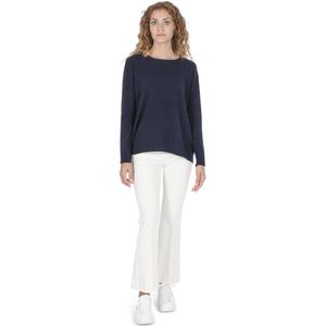 Crown Of Edinburgh Cashmere Damessweater Met Vierkante Hals Coe 006 Marineblauw