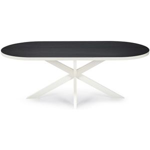 Stalux Plat ovale eettafel 'noud' 180 x 100, kleur wit / zwart eiken