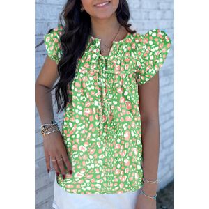 Geprinte Striknek Flutter Mouw Top