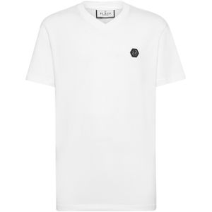 Philipp Plein - T-Shirt V-Neck Gothic - Wit - Katoen