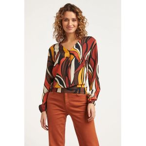 Smashed Lemon 23652 dames top met bruin oranje en gele grafisch print