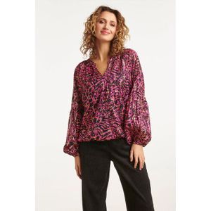 Smashed Lemon - 23666 - Dames Top - Fuchsia - Abstract Dierenprint - Chiffon