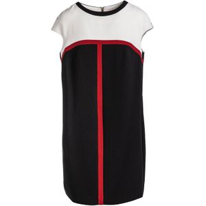 Kokerjurken - Gestreept Detail Zakjurk - Wit en Zwart - Mouwloos - Ronde Halslijn