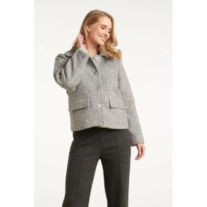 Smashed Lemon - Bouclé Jas - Grijs - Dames - Korte Jas met Kraag
